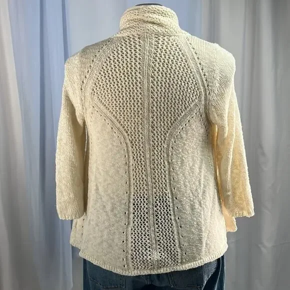 Anthropologie Moth knit cream cotton blend open front cardigan M - Picture 2 of 8